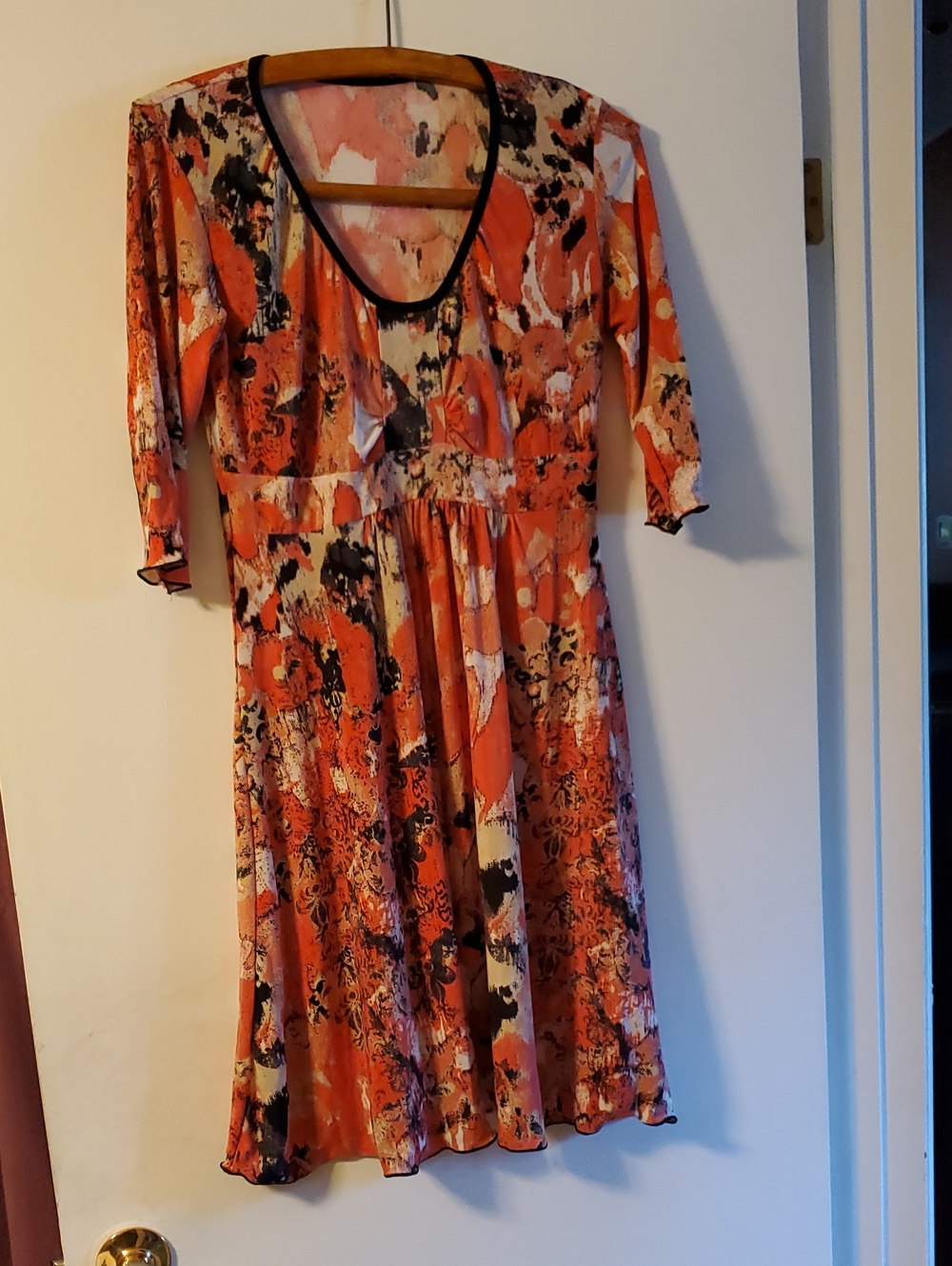 Miss Lily  size medium Floral Print Orange Scoop-Neck Women's Dress